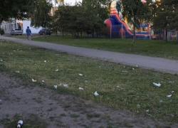 Детские площадка около ларьков на ХБК в Шахтах засыпаны мусором Детские площадка около ларьков на ХБК в Шахтах засыпаны мусором